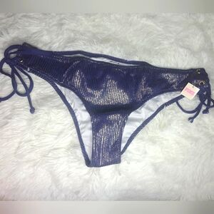 Victoria's Secret Pink Mini Cheekster Bikini Swim Bottom Sz M Shiny Navy NWT